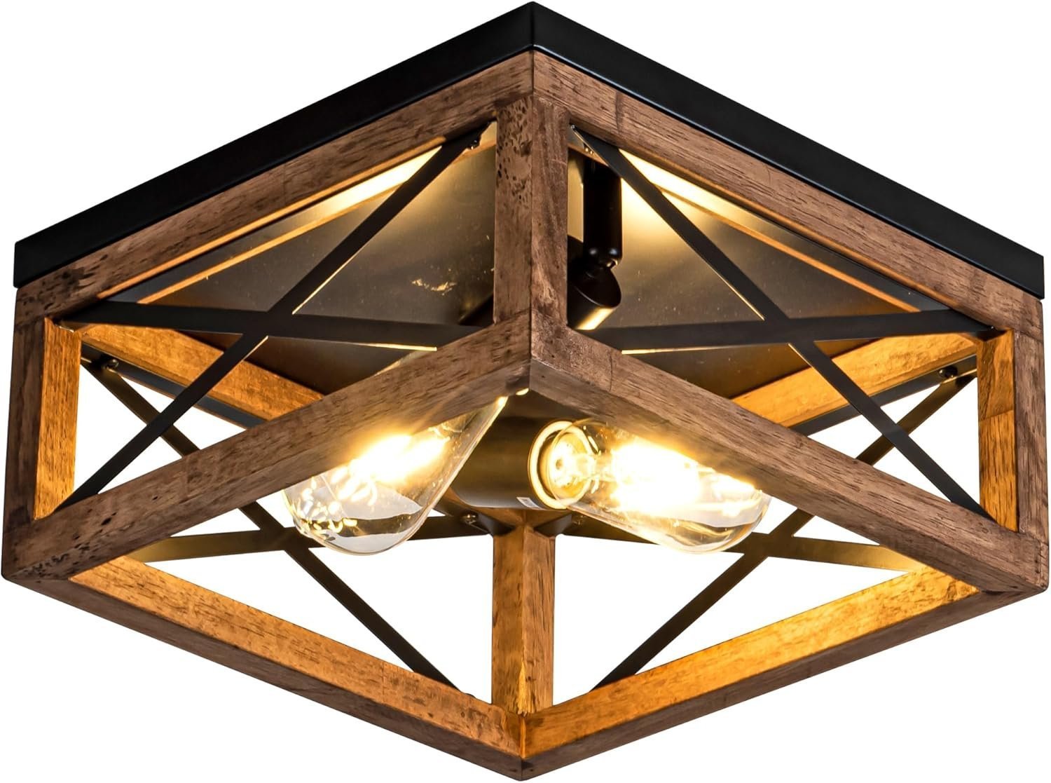 The Rustic Beam | 2-Light Wood & Black Metal Ceiling Light